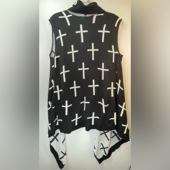 Dots Knit Long Sleeveless Cardigan Cross Sweater | Black | Size Small - Picture 2 of 8